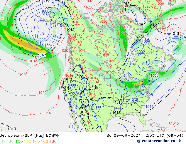 Jet stream/SLP ECMWF Su 09.06.2024 12 UTC