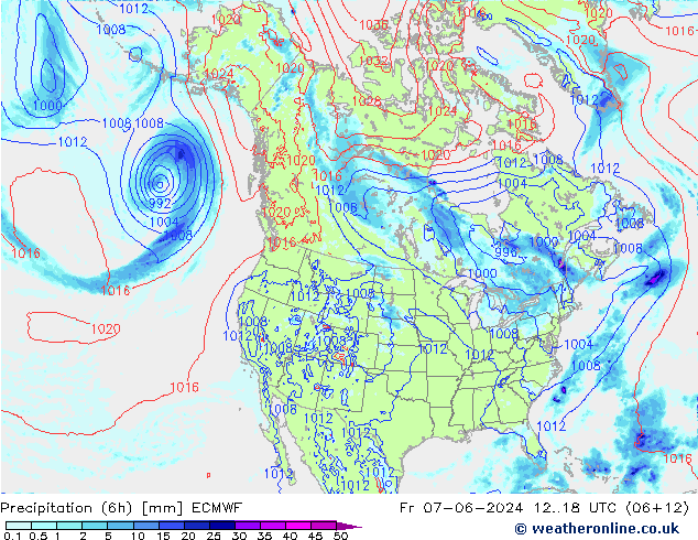 Z500/Rain (+SLP)/Z850 ECMWF Fr 07.06.2024 18 UTC