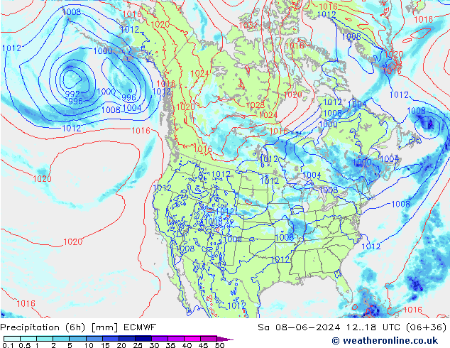 Z500/Rain (+SLP)/Z850 ECMWF Sa 08.06.2024 18 UTC