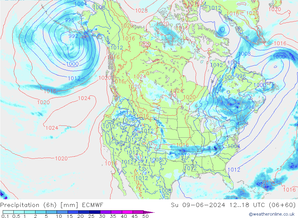 Z500/Yağmur (+YB)/Z850 ECMWF Paz 09.06.2024 18 UTC