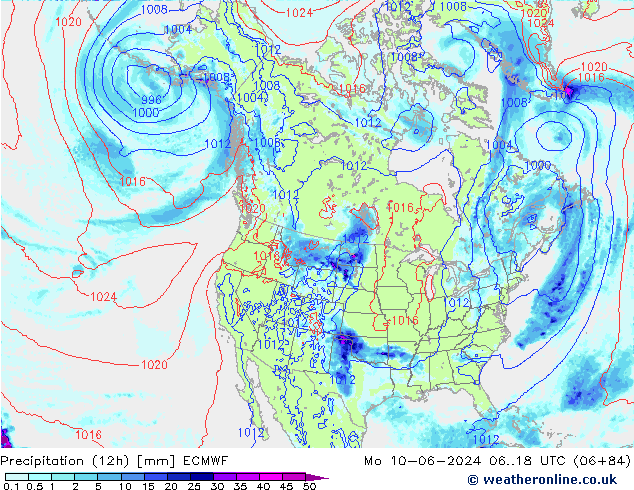 Nied. akkumuliert (12Std) ECMWF Mo 10.06.2024 18 UTC