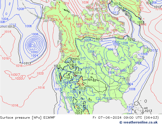 ciśnienie ECMWF pt. 07.06.2024 09 UTC