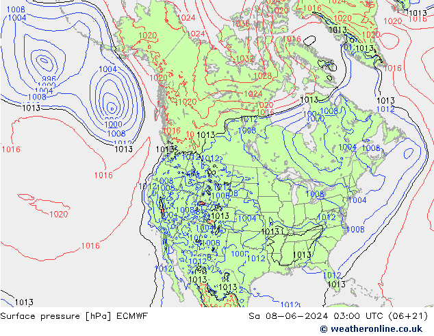 Surface pressure ECMWF Sa 08.06.2024 03 UTC