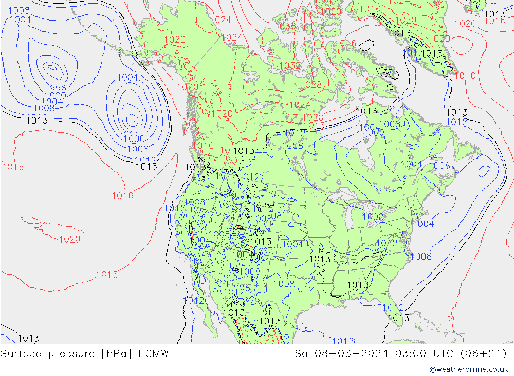 приземное давление ECMWF сб 08.06.2024 03 UTC