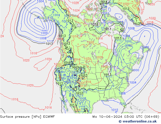 приземное давление ECMWF пн 10.06.2024 03 UTC