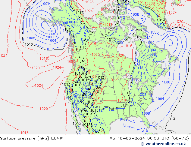 Surface pressure ECMWF Mo 10.06.2024 06 UTC