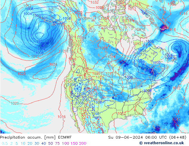 Precipitation accum. ECMWF nie. 09.06.2024 06 UTC