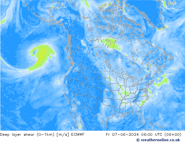 Deep layer shear (0-1km) ECMWF pt. 07.06.2024 06 UTC