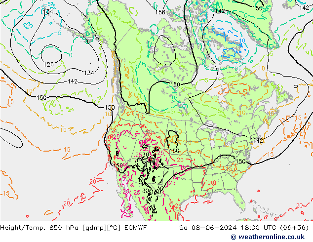 Z500/Rain (+SLP)/Z850 ECMWF Sa 08.06.2024 18 UTC