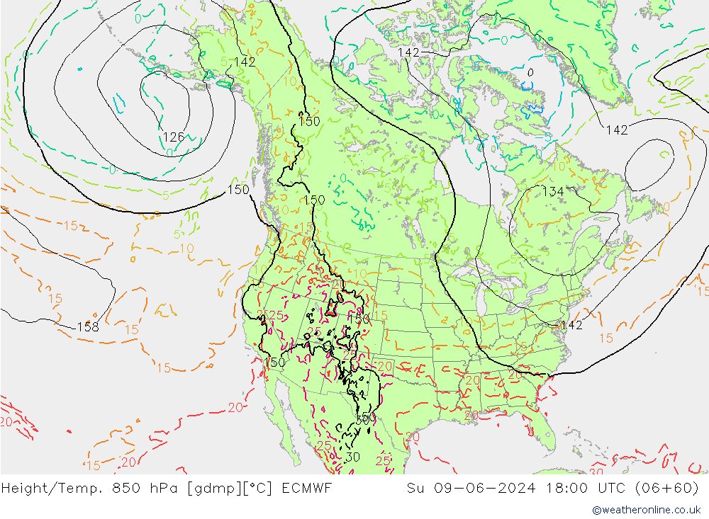 Z500/Yağmur (+YB)/Z850 ECMWF Paz 09.06.2024 18 UTC