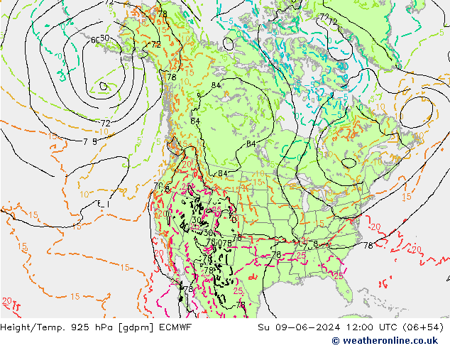 Height/Temp. 925 hPa ECMWF Su 09.06.2024 12 UTC