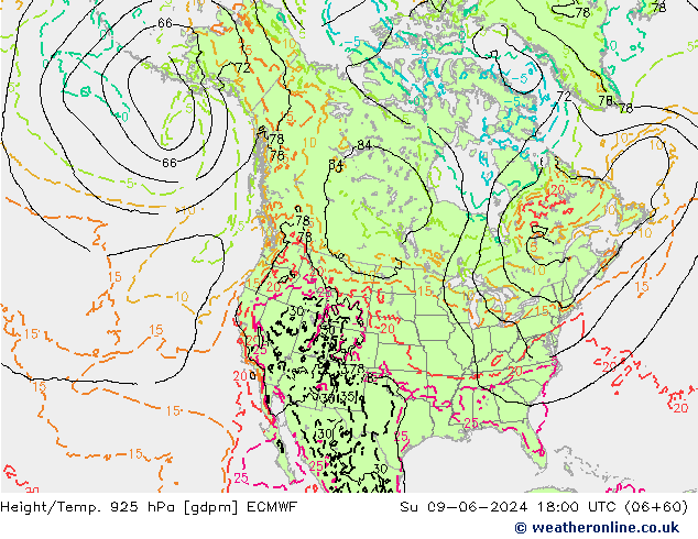 Geop./Temp. 925 hPa ECMWF dom 09.06.2024 18 UTC