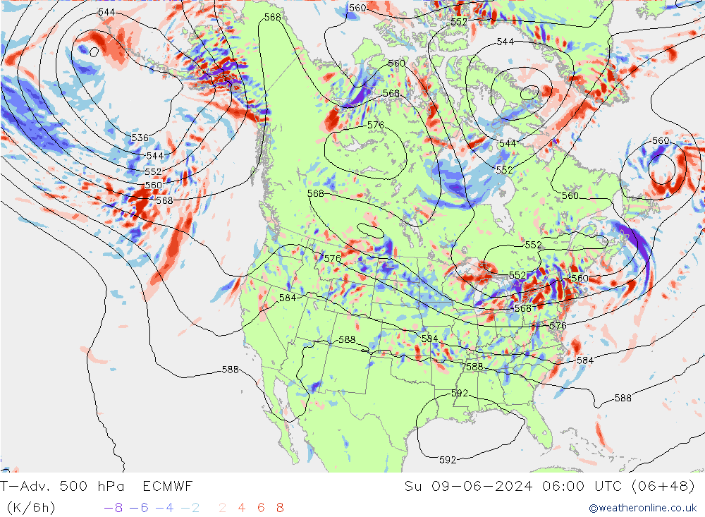 T-Adv. 500 hPa ECMWF So 09.06.2024 06 UTC