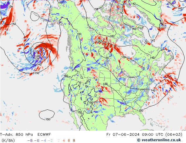 T-Adv. 850 hPa ECMWF Fr 07.06.2024 09 UTC