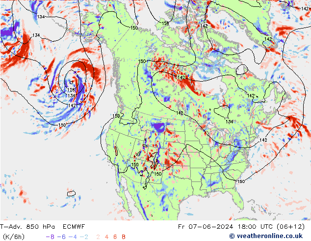 T-Adv. 850 hPa ECMWF Fr 07.06.2024 18 UTC