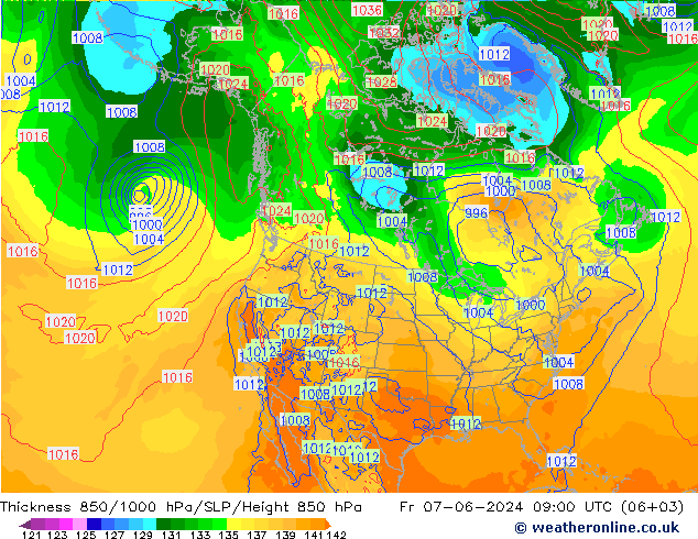 Schichtdicke 850-1000 hPa ECMWF Fr 07.06.2024 09 UTC