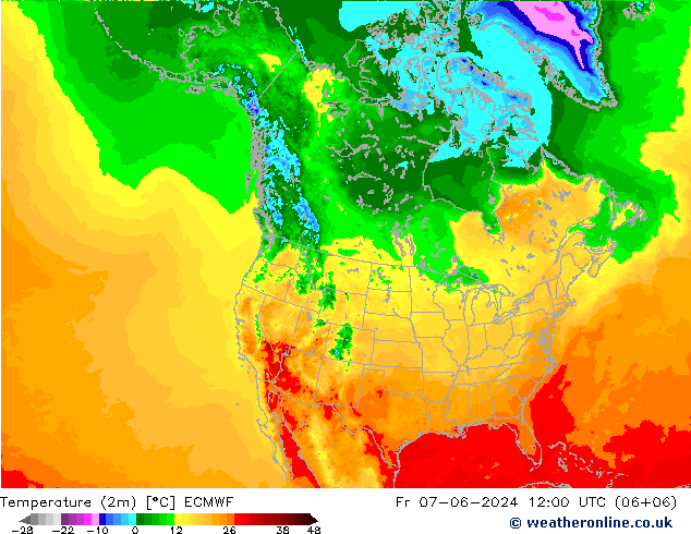 Temperature (2m) ECMWF Fr 07.06.2024 12 UTC