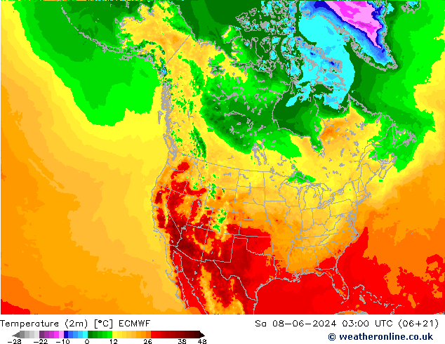 Temperaturkarte (2m) ECMWF Sa 08.06.2024 03 UTC