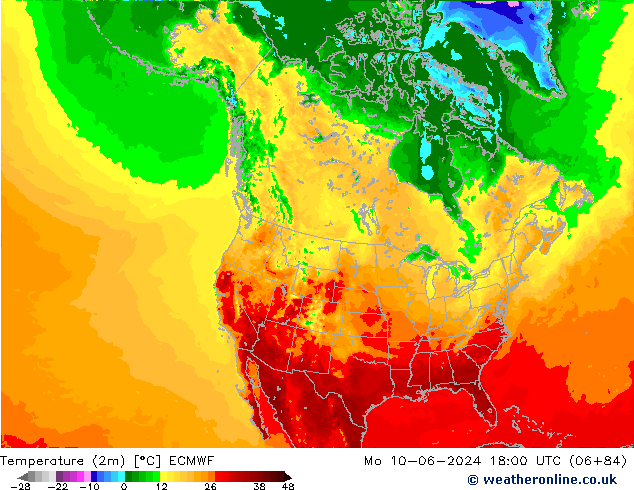 mapa temperatury (2m) ECMWF pon. 10.06.2024 18 UTC