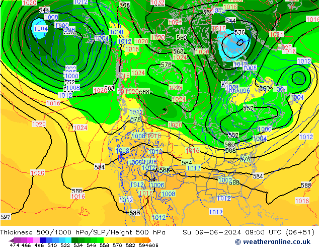 Thck 500-1000hPa ECMWF dom 09.06.2024 09 UTC