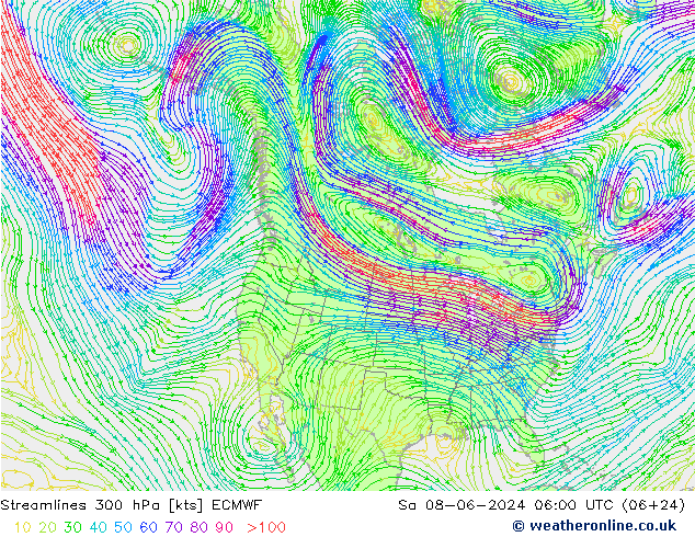 ветер 300 гПа ECMWF сб 08.06.2024 06 UTC