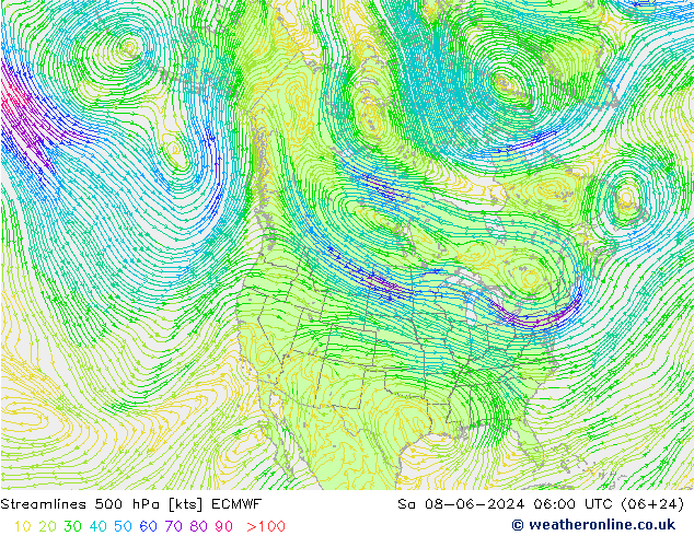 Streamlines 500 hPa ECMWF Sa 08.06.2024 06 UTC