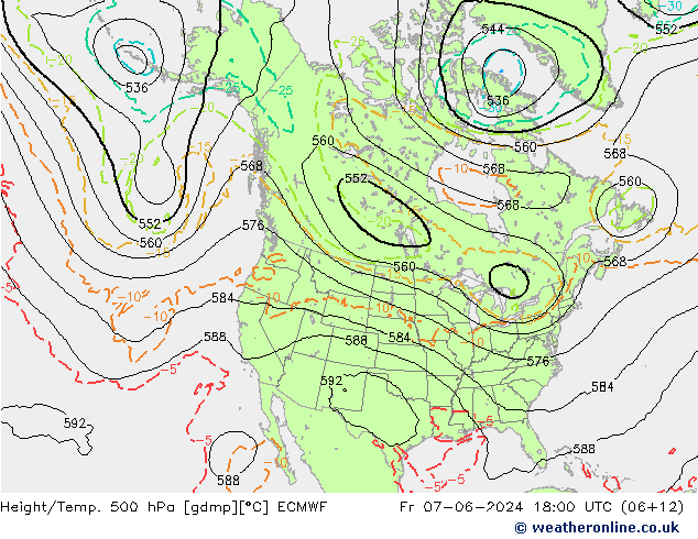 Height/Temp. 500 hPa ECMWF Fr 07.06.2024 18 UTC