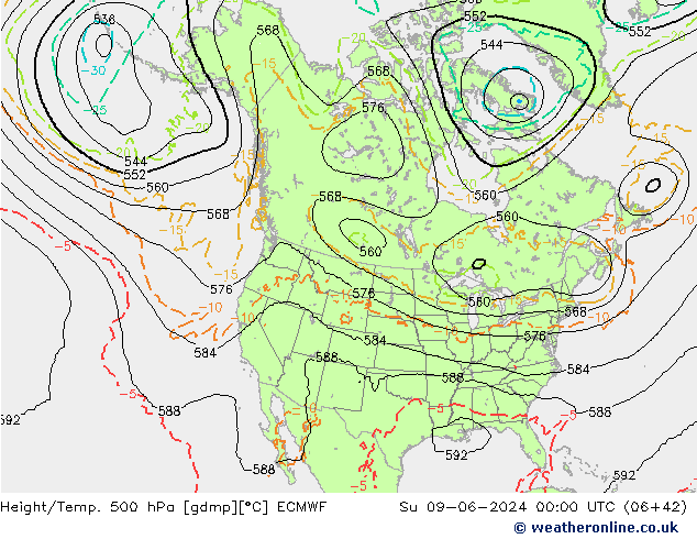 Z500/Rain (+SLP)/Z850 ECMWF Su 09.06.2024 00 UTC