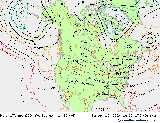 Z500/Rain (+SLP)/Z850 ECMWF So 09.06.2024 06 UTC