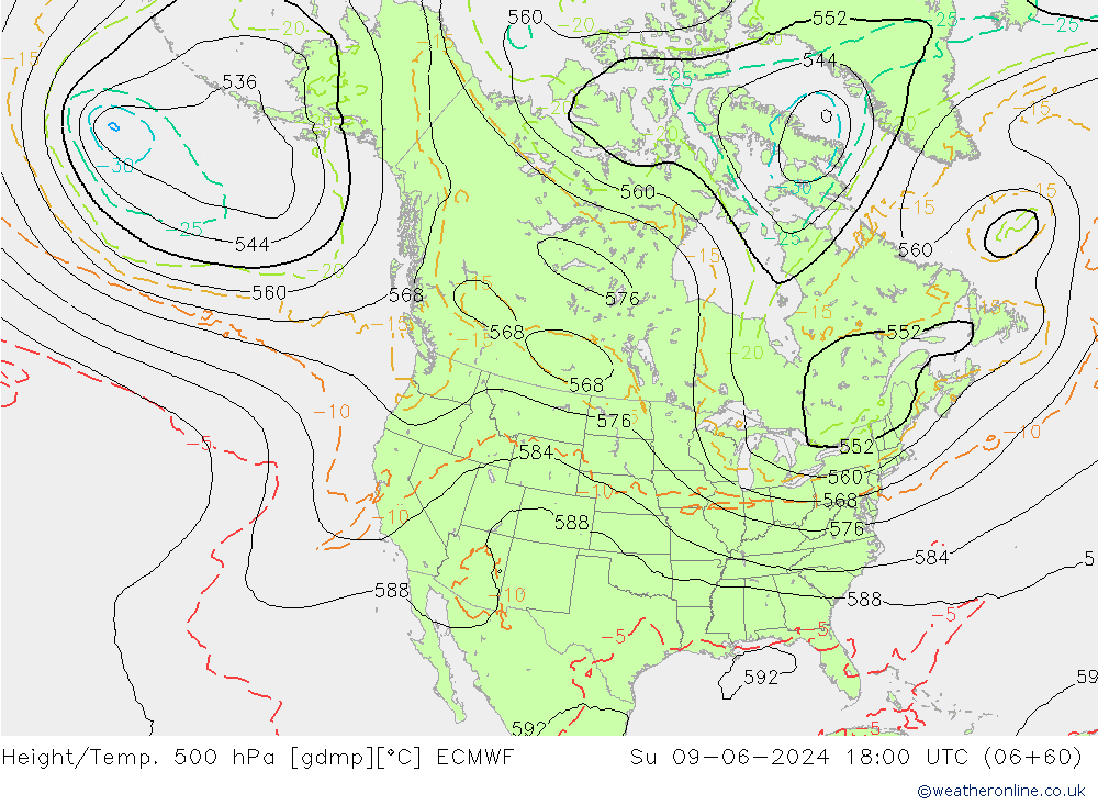 Z500/Yağmur (+YB)/Z850 ECMWF Paz 09.06.2024 18 UTC