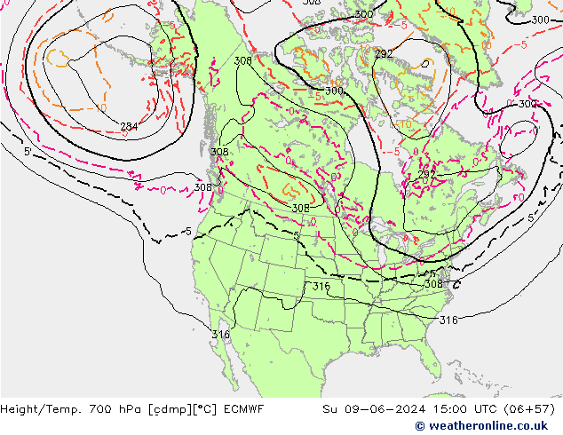 Geop./Temp. 700 hPa ECMWF dom 09.06.2024 15 UTC