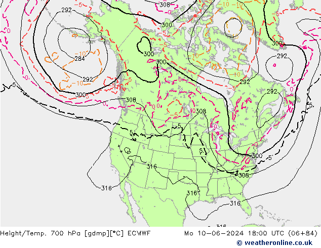 Height/Temp. 700 hPa ECMWF Mo 10.06.2024 18 UTC