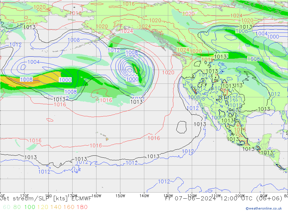 Straalstroom/SLP ECMWF vr 07.06.2024 12 UTC