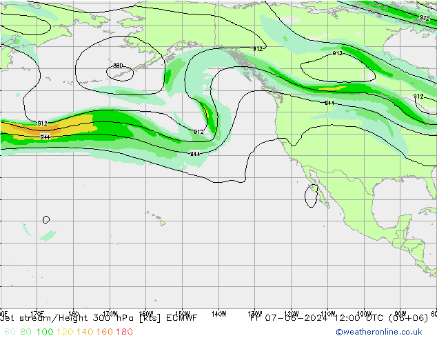 Jet stream/Height 300 hPa ECMWF Fr 07.06.2024 12 UTC