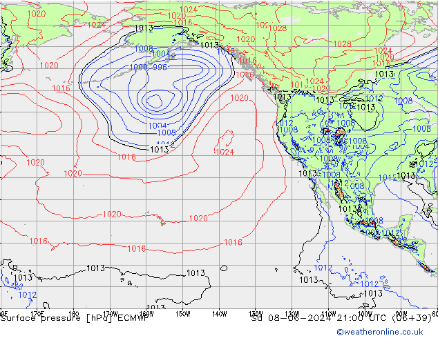 Surface pressure ECMWF Sa 08.06.2024 21 UTC