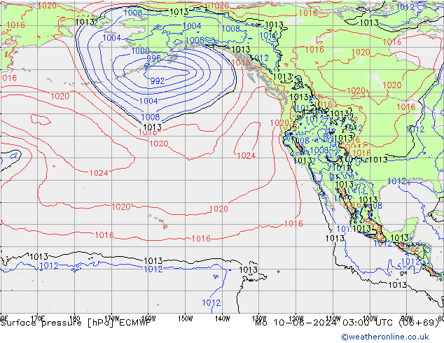 pressão do solo ECMWF Seg 10.06.2024 03 UTC