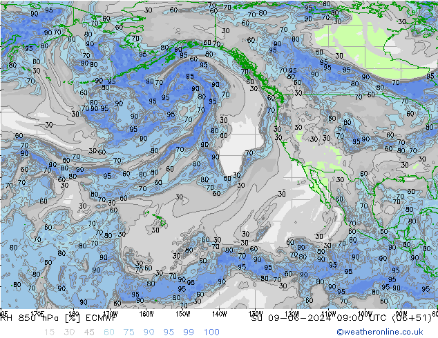 RH 850 hPa ECMWF Su 09.06.2024 09 UTC