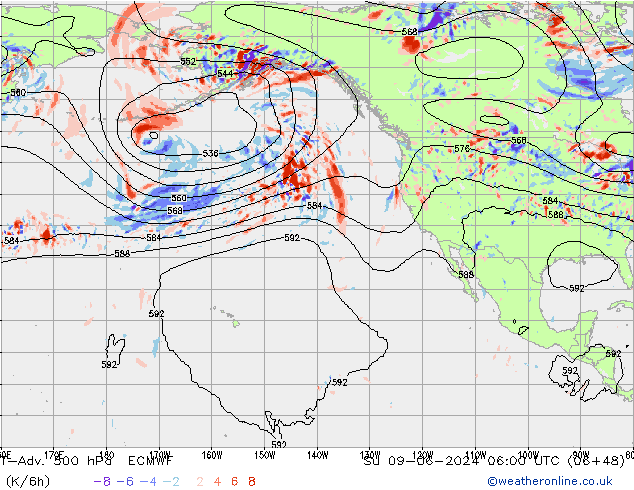 T-Adv. 500 hPa ECMWF Dom 09.06.2024 06 UTC