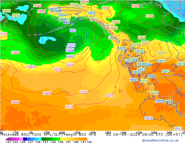 Thck 850-1000 hPa ECMWF Su 09.06.2024 09 UTC