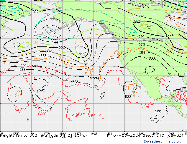 Hoogte/Temp. 500 hPa ECMWF vr 07.06.2024 09 UTC