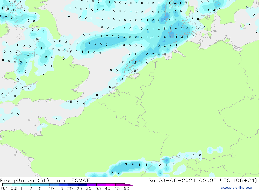 Z500/Rain (+SLP)/Z850 ECMWF сб 08.06.2024 06 UTC