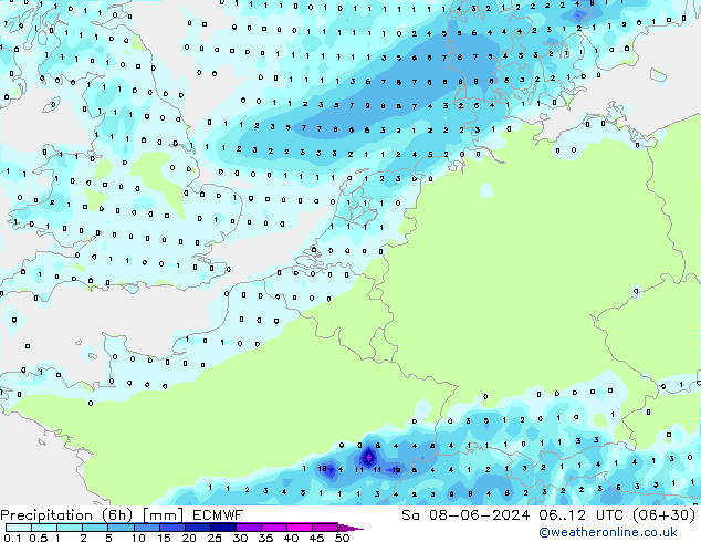 Z500/Rain (+SLP)/Z850 ECMWF Sa 08.06.2024 12 UTC