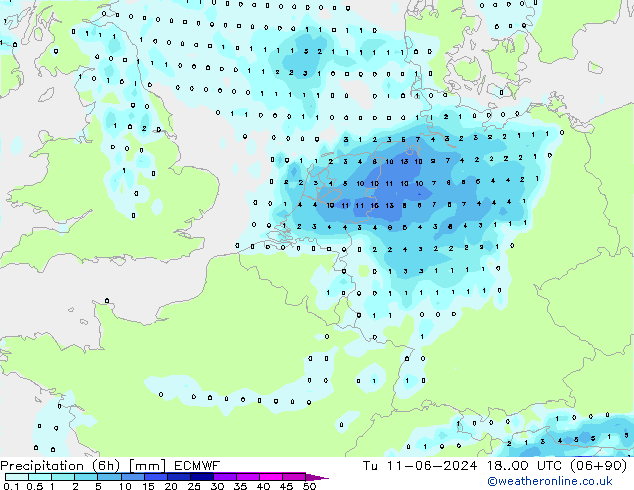 Z500/Yağmur (+YB)/Z850 ECMWF Sa 11.06.2024 00 UTC