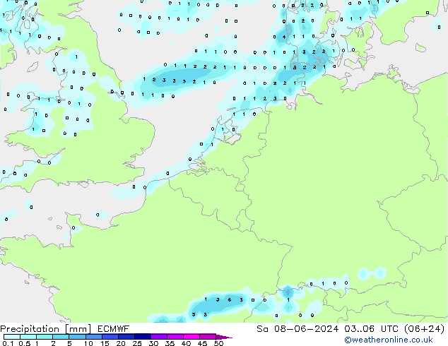 Precipitation ECMWF Sa 08.06.2024 06 UTC