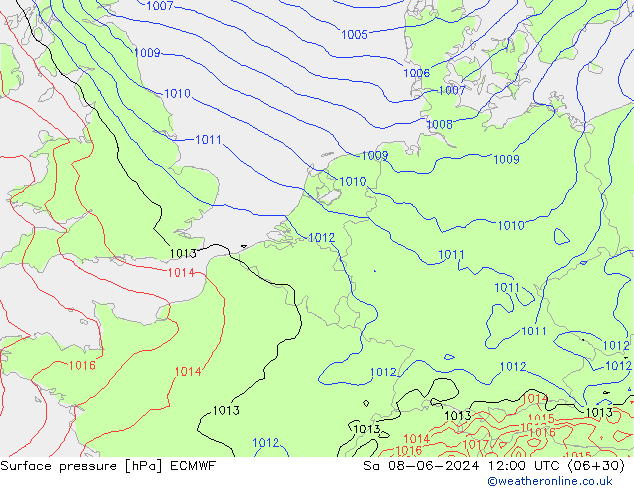 Surface pressure ECMWF Sa 08.06.2024 12 UTC