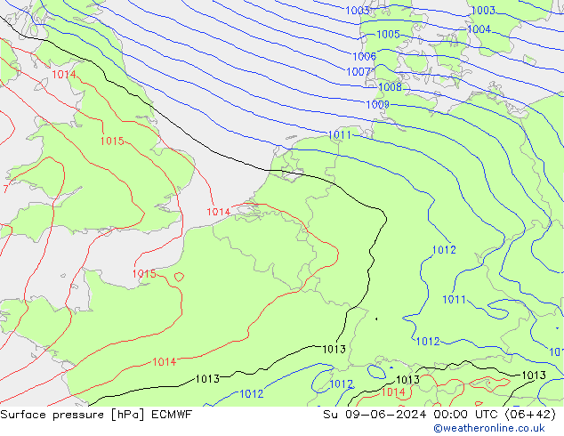 Pressione al suolo ECMWF dom 09.06.2024 00 UTC