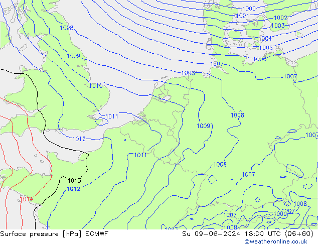 Surface pressure ECMWF Su 09.06.2024 18 UTC