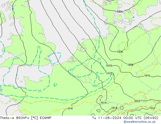 Theta-e 850гПа ECMWF вт 11.06.2024 00 UTC