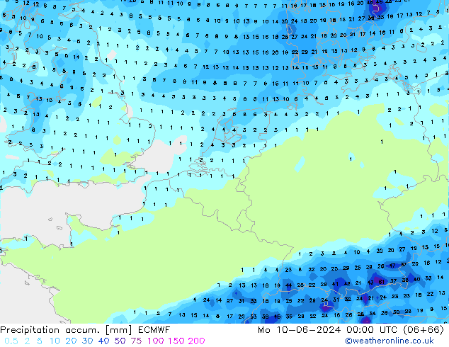 Précipitation accum. ECMWF lun 10.06.2024 00 UTC