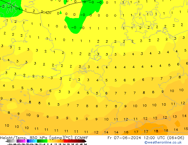 Z500/Rain (+SLP)/Z850 ECMWF Fr 07.06.2024 12 UTC